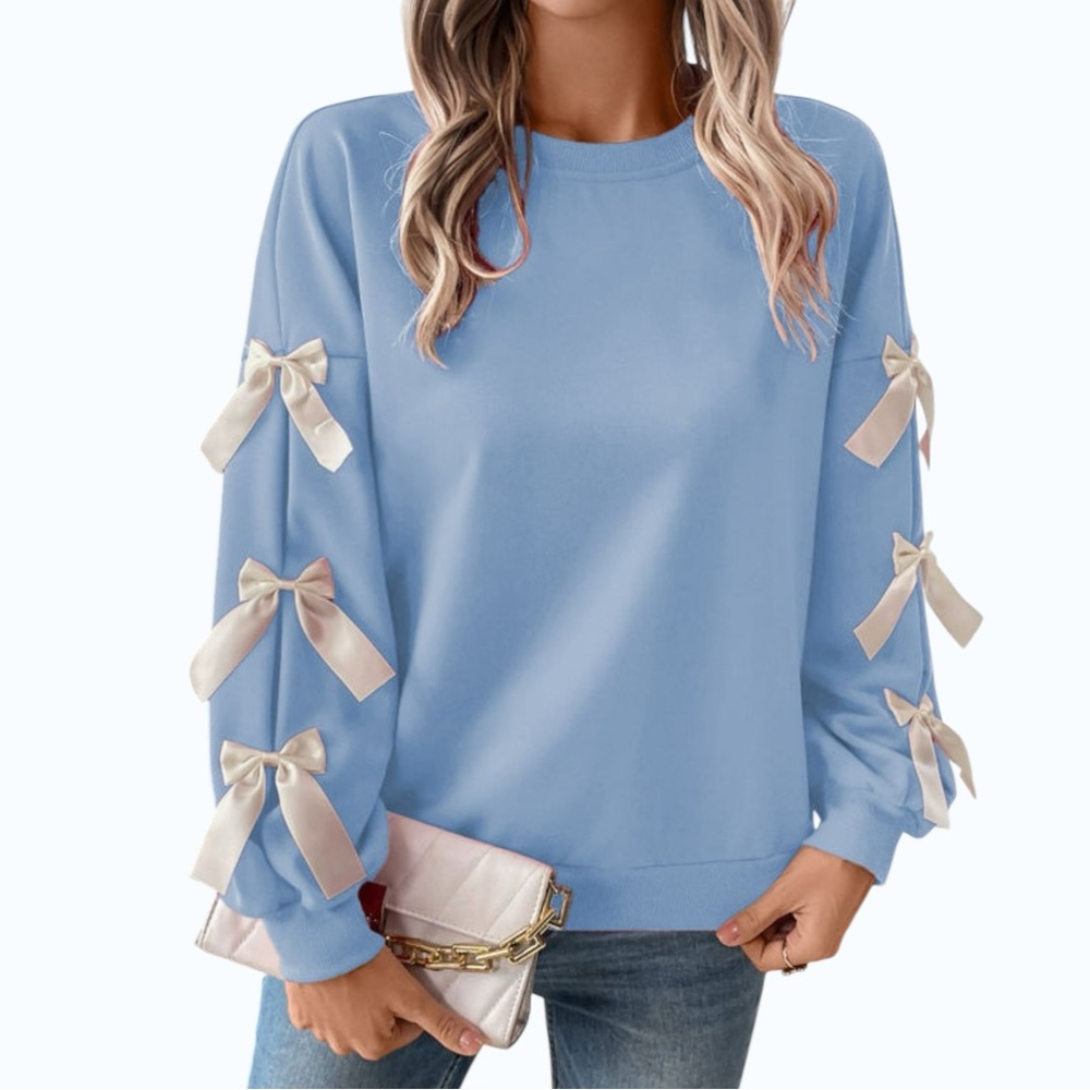 5501. Women's Blue Top with Bow Accents